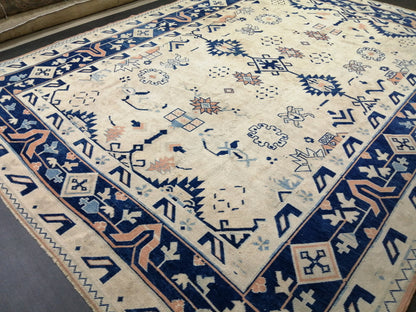 Oriental RUG 9x12 Oushak Rug Turkish Vintage Persian Rug Navy Vintage Rug Fine Wool Oushak Rugs Antique Turkish Rug Muted Living room Rug