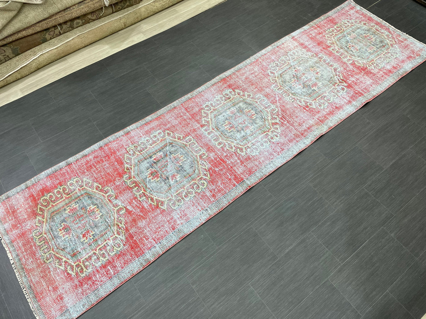 Vintage Runner Rug 3 x 11.6 Distressed Handmade Runner Rug Turkish Runner Rug Vintage Runner Rug Hallway Runner Rug Wool Kitchen Runner