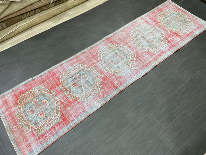 Vintage Runner Rug 3 x 11.6 Distressed Handmade Runner Rug Turkish Runner Rug Vintage Runner Rug Hallway Runner Rug Wool Kitchen Runner
