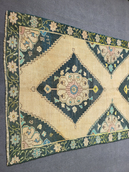 Oushak Runner Rug Turkish Runner 3.8 x 9.6 Rug, Vintage Runner Rug, Persian Hallway Runner Rug, Handmade Runner Rug Wool Anatolian Runner