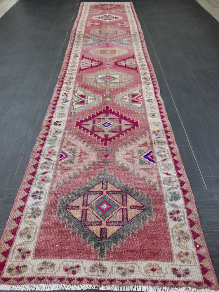 Vintage Runner,Turkish Runner Rug 2.7 x 13 Orienta Runner Rug muted Vintage Runner Rug Hallway Runner Rug Kitchen Runner Rug Wool Runner Rug