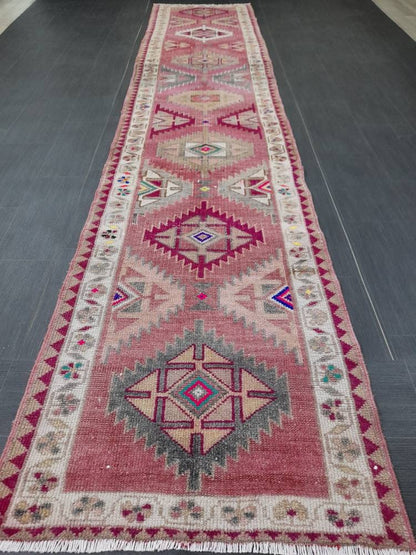 Vintage Runner,Turkish Runner Rug 2.7 x 13 Orienta Runner Rug muted Vintage Runner Rug Hallway Runner Rug Kitchen Runner Rug Wool Runner Rug