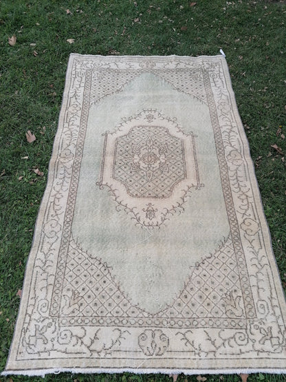6'8x3'10 muted vintage rug, turkısh rug, oushak turkısh rug, kıtchen rug,wool area rug,kıtchen oushak rug