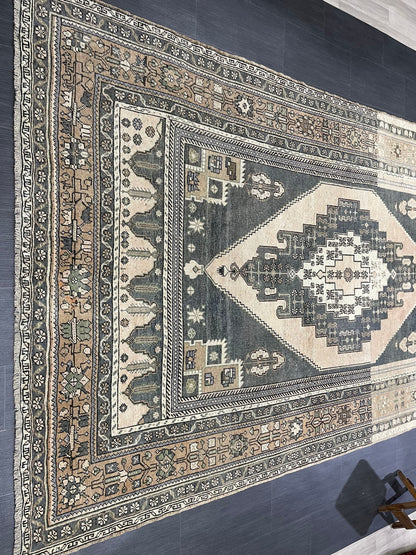 Vintage Rug 6.2 x 10.5 Authentic Turkish Oushak Rug Hand Knotted Rug Rustic Rug Handmade Wool Turkish Rug Persian Rug Oriental Green Rug