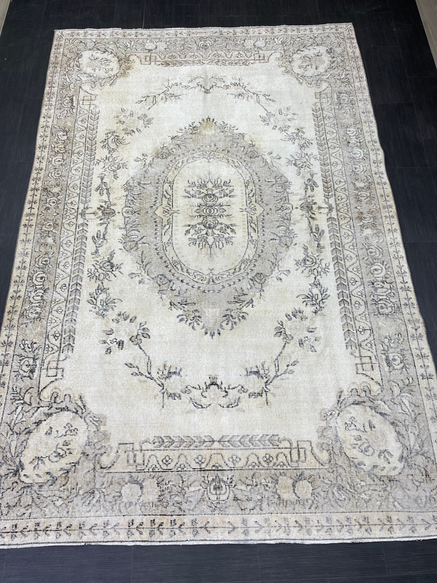 Neutral RUG Vintage Rug 6.7 x 10 ft Vintage Neutral Persian Rug Muted Wool Oriental Rug Blue Handmade Rug Distressed Turkish Antique Rug