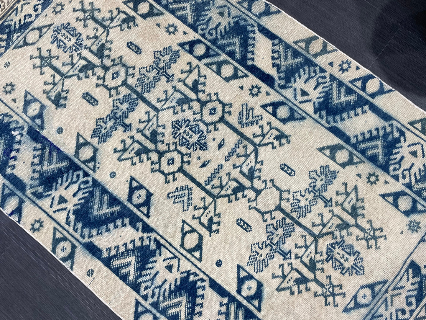 Hand Knotted Rug, Vintage Handmade RUG, Muted Vintage 3.8 x 6.2 Rug, Fine Rug, Wool Oushak Rug, Vintage Persian Rug, Turkish Blue Rug.