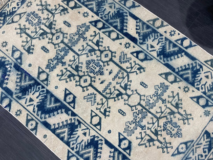 Hand Knotted Rug, Vintage Handmade RUG, Muted Vintage 3.8 x 6.2 Rug, Fine Rug, Wool Oushak Rug, Vintage Persian Rug, Turkish Blue Rug.