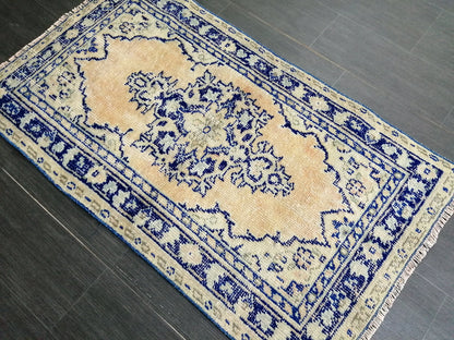 4.6 x 2.6 Blue Rugs, Hand Made Rug, Oushak Rug, Rustic Rug, Bohemian Rug, Rug Runner, Turkish Rug, Farmhouse Rug, Vintage Rug, Wool rug