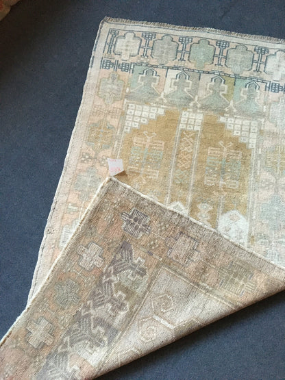 3x5.5 feet handmade natural wool kitchen area rug, vintage bedroom rug, turkish floral living room rug, large oushak bathroom rug, bohem rug