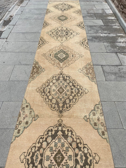 Muted XL Hand Knotted Runner TURKISH Stairs 2.8 x 24.2 Runner Rug Handmade Runner Rug XL Oriental Runner Rug Staircase Runner rug