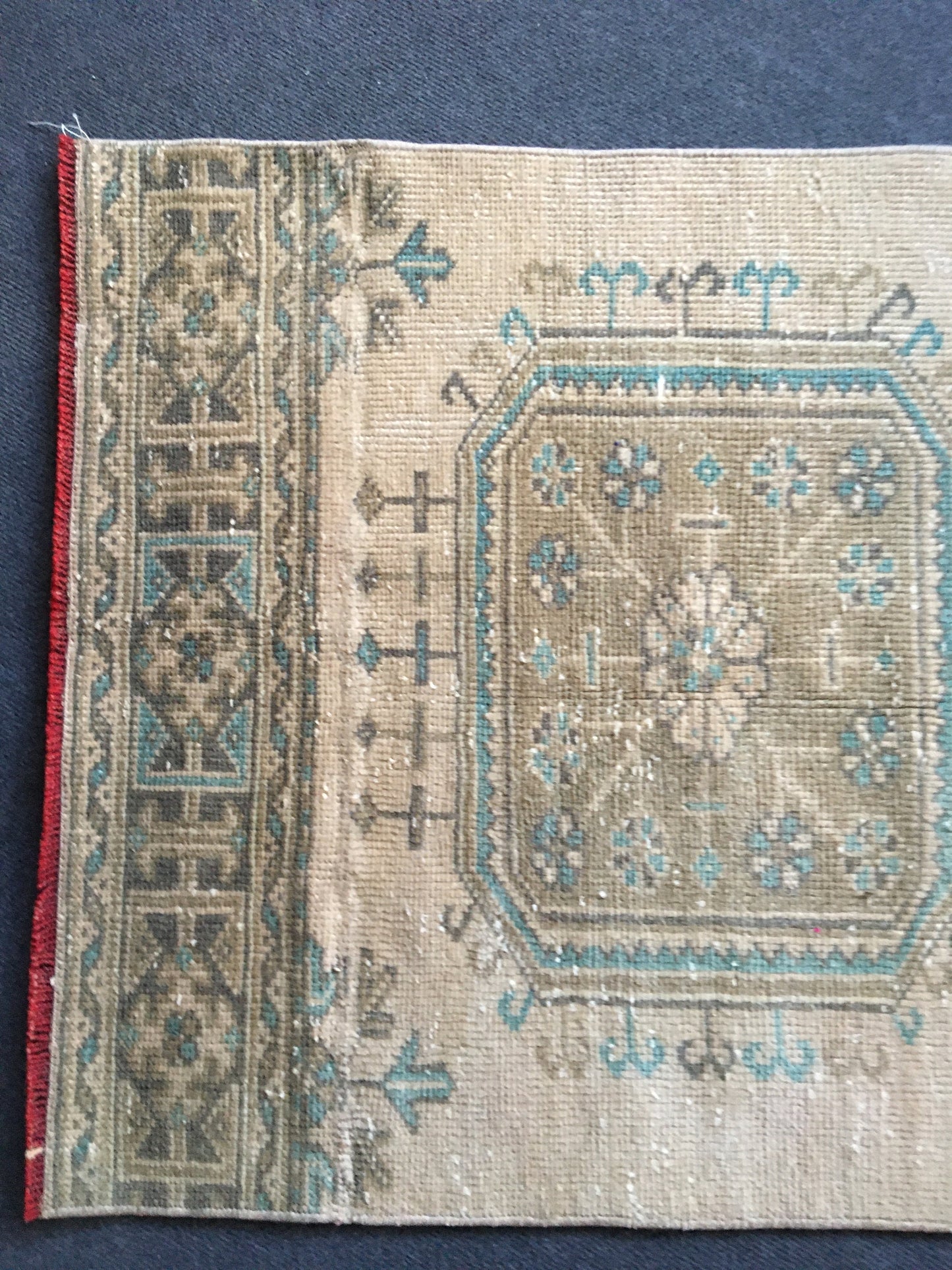 2.5x9 feet handmade long runner rug, wool teal overlong turkish runner, vintage kitchen runner, bathroom floor runner, bohemian wool runner