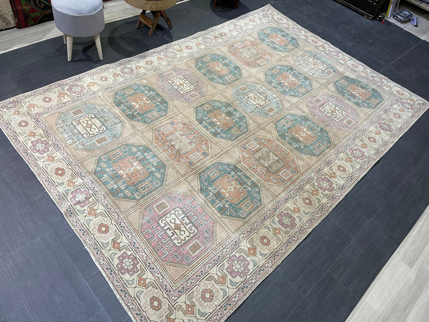 Antique Persian RUG, Turkish Oushak 6.5 x 9.6 Rug, Vintage Rug, Vintage Rug, Wool Muted Fine Knotted Rug, Handmade Rug,