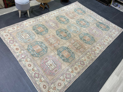 Antique Persian RUG, Turkish Oushak 6.5 x 9.6 Rug, Vintage Rug, Vintage Rug, Wool Muted Fine Knotted Rug, Handmade Rug,