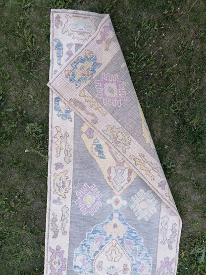 2'11x13'4 oushak wool runner, turkish oushak new production handmade rug, hallway runner rug