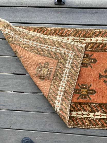 2.5x5 feet turkish small runner, vintage small rug, vintage oushak runner, kitchen hand made mini runner, wool living room bohemian runner