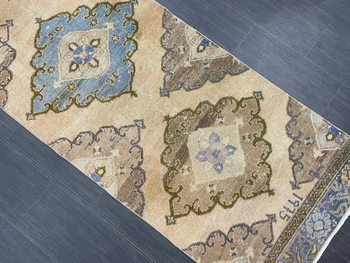 MUTED Hand Knotted Runner Antique Runner TURKISH Runner 2.8 x 12.8 Vintage  Hallway Runner Rug Muted Runner Rug Kitchen Rug Runner