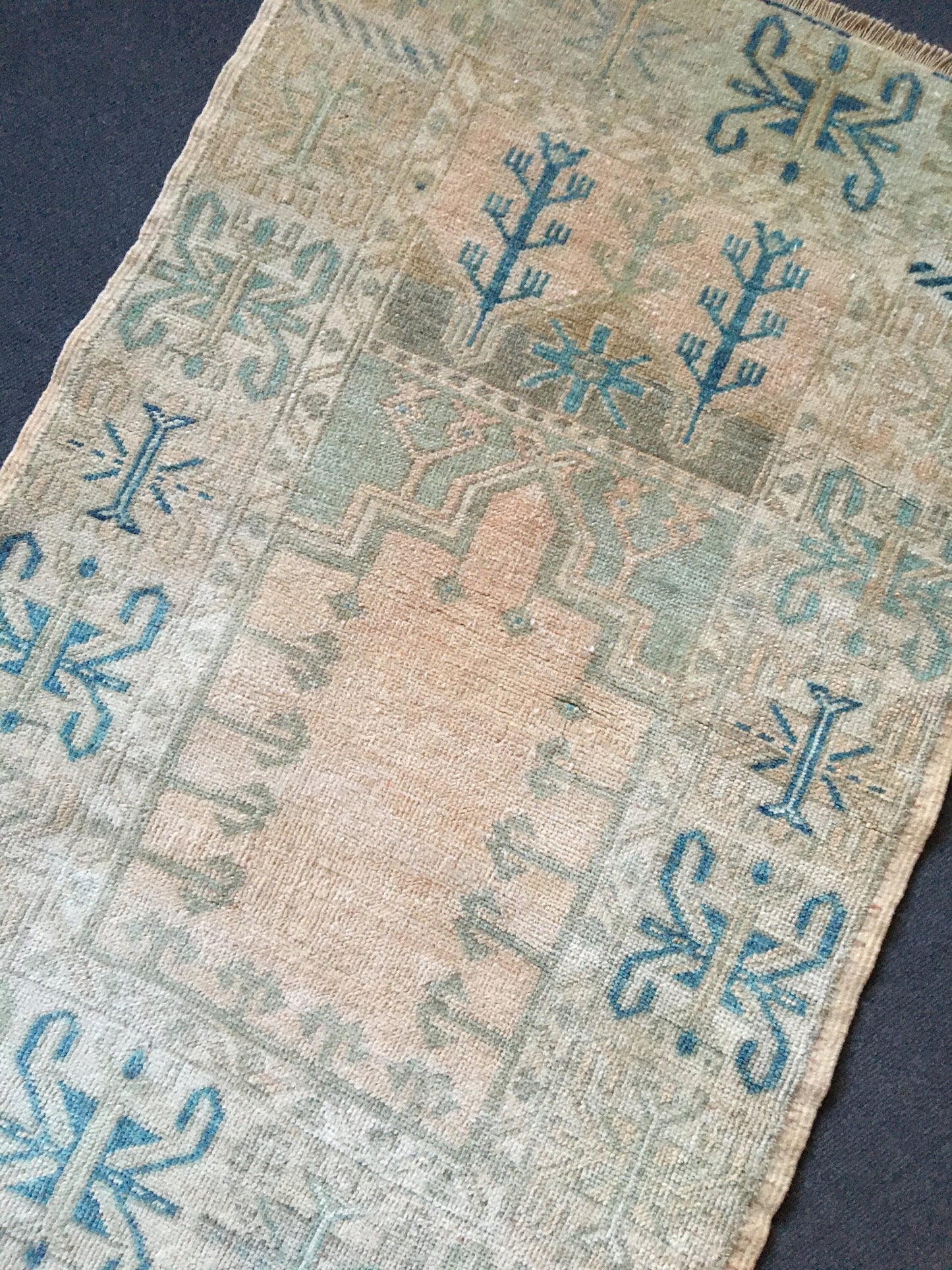 3x4 feet large turkish floor rug, handmade natural teal mini area rug, oushak bedroom rug, living room wide rug,kitchen floor wool brown rug