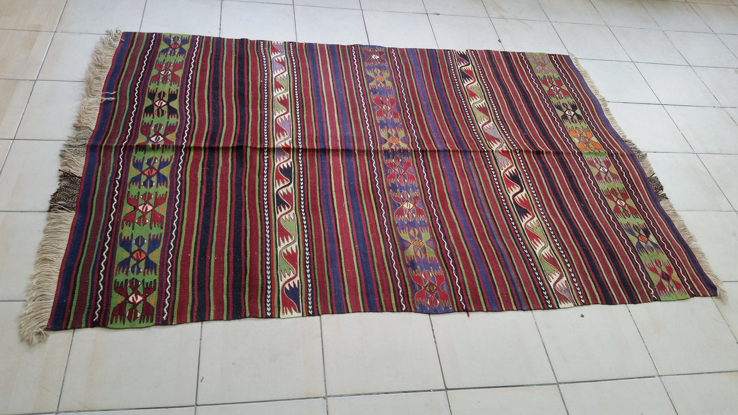 Hand Made Oushak Rug  KiLiM Rug Turkish Rug Vintage Rug Flatwoven with Embroidered