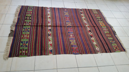 Hand Made Oushak Rug  KiLiM Rug Turkish Rug Vintage Rug Flatwoven with Embroidered