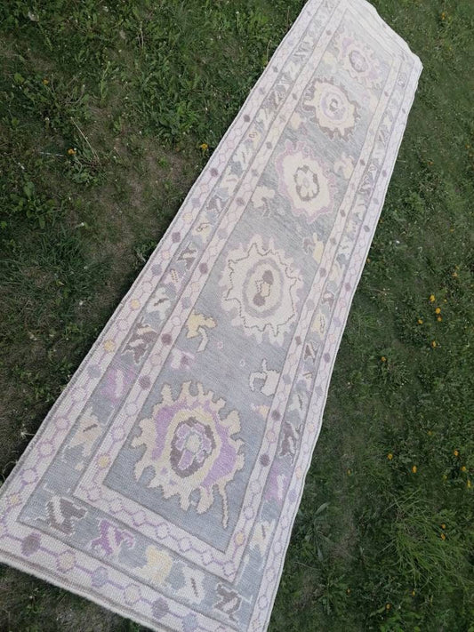 Oushak wool runner 3x12 turkish oushak new produced handmade rug, hallway runner rug