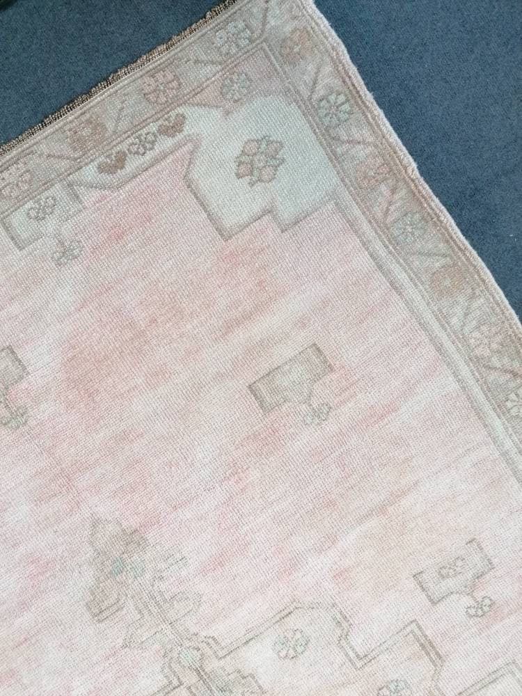 4.10 x 10.2 muted vintage rug, faded oushak rug - hand made rug, natural Turkish wool rug,