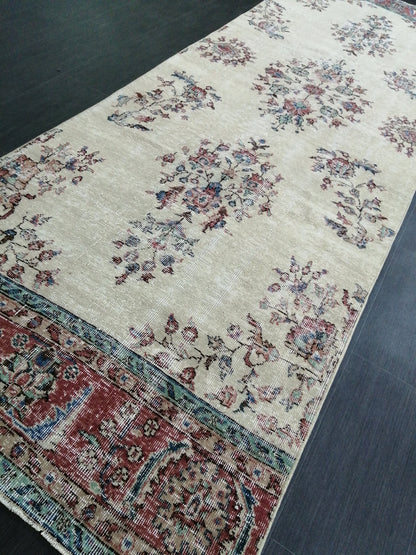 Distressed OUSHAK RUG 11.6 x 3.8 Muted Vintage  Runner Rug Vintage Runner Rug Wool Oushak Rug Vintage Turkish  Runner Rug