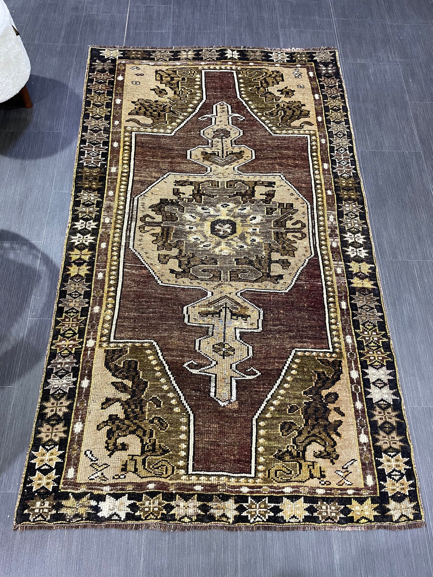 Antique Rug, TURKISH RUG, VINTAGE Rug, Living Room 3.7 x 6.3 Rug, Oushak Rug, Handmade Rug,Brown and Black rug, Persian Rug, farmhouse rug