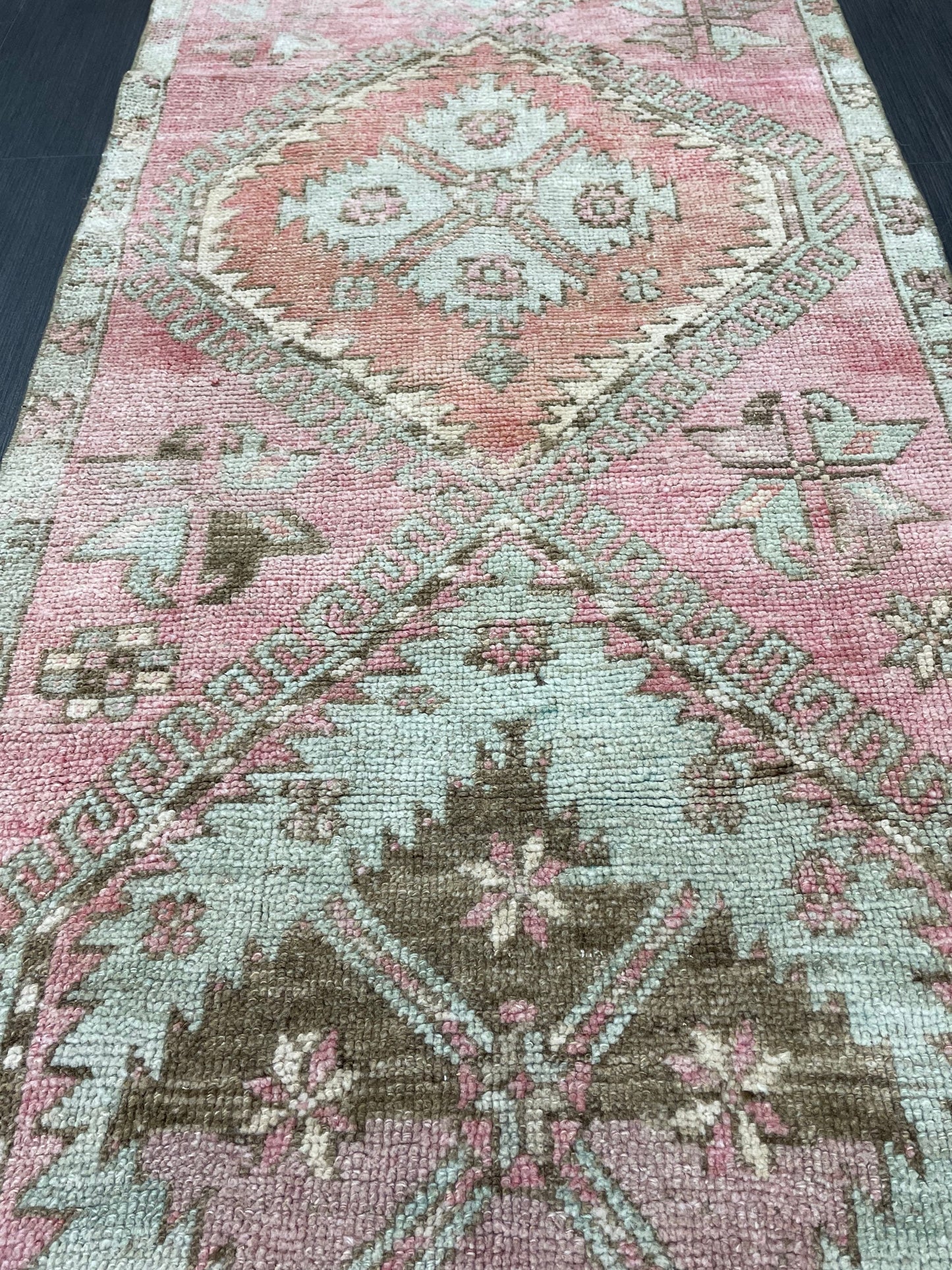 Vintage Runner Rug 2.6 x 11 Muted Turkish Runner Rug Muted Oushak Runner Rug Hallway Runner Kitchen Runner Rug Wool Runner Star Rug