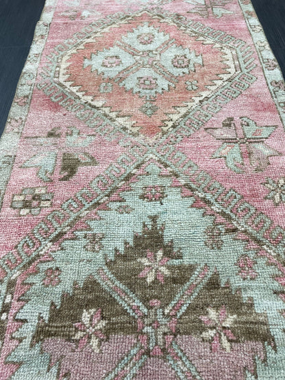 Vintage Runner Rug 2.6 x 11 Muted Turkish Runner Rug Muted Oushak Runner Rug Hallway Runner Kitchen Runner Rug Wool Runner Star Rug