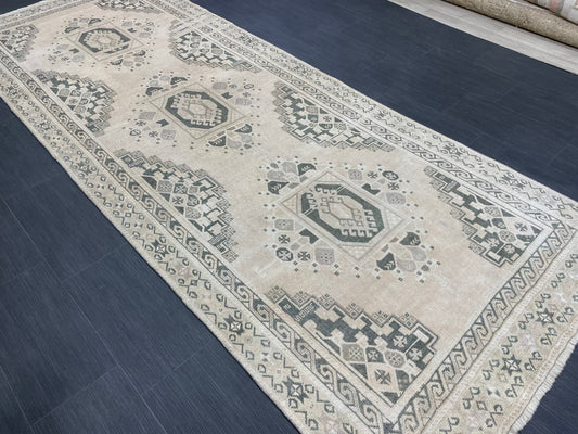 Muted Handmade Rug TURKISH Vintage 4.2 x 11 Rug Vintage Oriental Rug Vintage Rug Wool Hand Knotted 4x11 Rug OUSHAK Rugs Vintage Turkish Rug