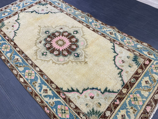 Handmade Oushak 3.5 x 6.7 Rug Handmade Rug Turkish Rug Hand Knotted Rug Muted Turkish Rug, Farmhouse Rug, Vintage Rug, Wool rug