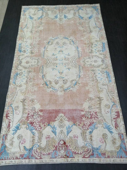 Persian RUG Neutral Vintage Oushak Rug Large 5.8 x 10.3 Vintage Rug Wool Oushak Rug Hand Made Rugs Vintage Turkish Rug Neutral Rug 6x10 rug