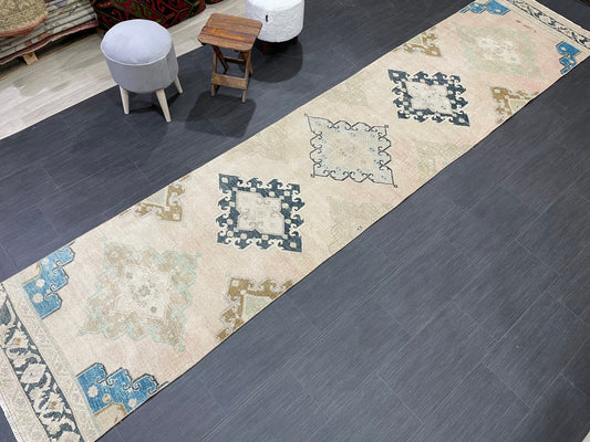 Oushak Runner Rug Turkish 2.7 x 13 Runner Rug Vintage Runner Rug Hallway Runner Rug Kitchen Runner Rug Wool Runner Rug Handmade Rug