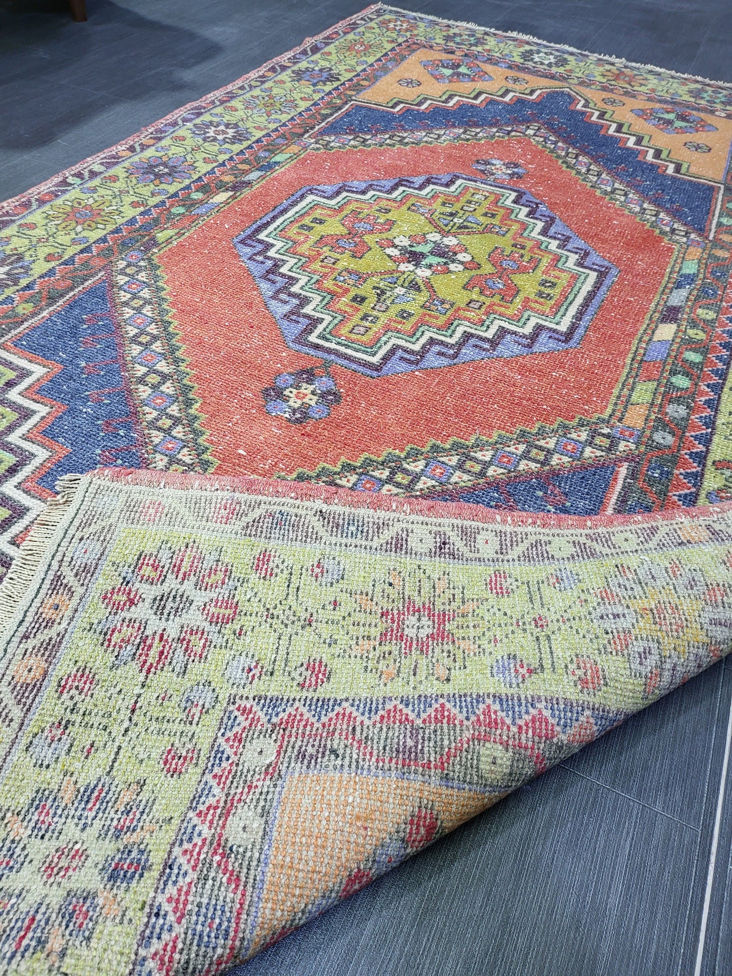 MUTED Large Vintage RUG TURKISH Oushak Rug 5 x 9.3 Vintage Oriental Rug Antique Persian Hand Made Rug Wool Turkish Anatolian Rug