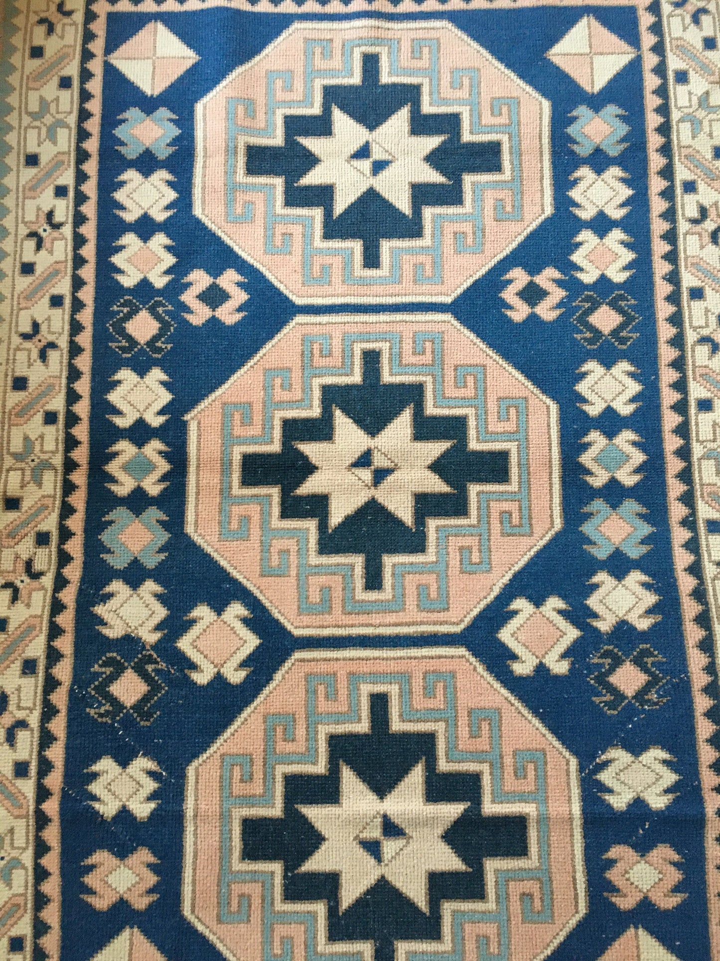 4x6.5 feet handmade muted blue large kitchen rug, turkish vintage bedroom rug, living room floor medium pink rug, oriental anatolian rugs