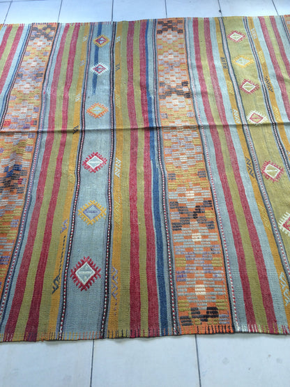 5.9 x 9.8 OUSHAK Flat weave RUG TURKISH Flatweave Oushak Rug Vintage Oushak Runner Rug Vintage Runner Rug Wool Oushak Rug Hand Made Rugs