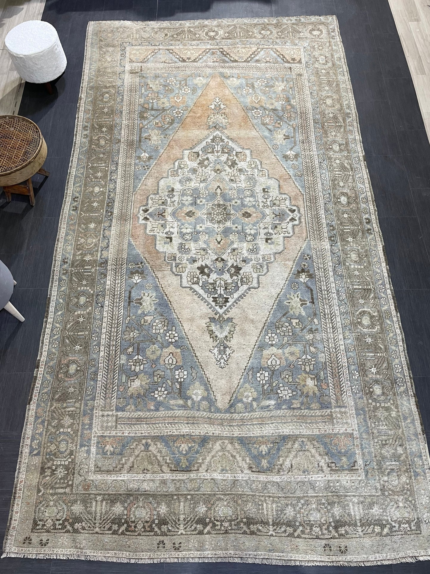 Wool TURKISH Rug, Muted Handmade 6.7 x 12.5 Rug, Hand Knotted Rug, Oushak Rug, Vintage Oriental Rug, Muted Persian Rug, Anatolian Rug