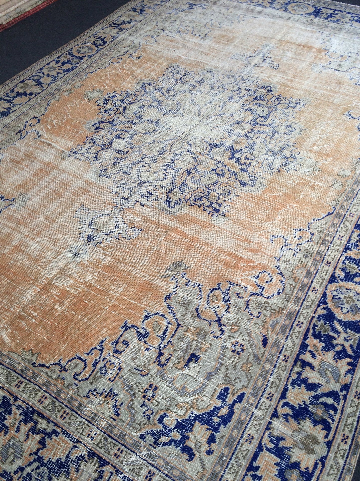 7.7 x 11 Large OUSHAK RUG TURKISH  Rug  Distressed   Rug Vintage Rug Wool Oushak Rug Hand Made Rug 8 by 11 Turkish Rug 8x11