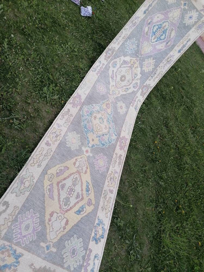 2'11x13'4 oushak wool runner, turkish oushak new production handmade rug, hallway runner rug