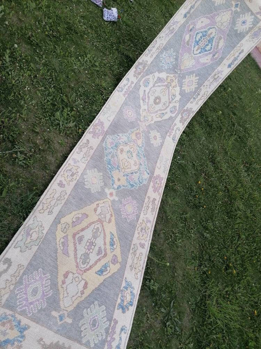 2'11x13'4 oushak wool runner, turkish oushak new production handmade rug, hallway runner rug