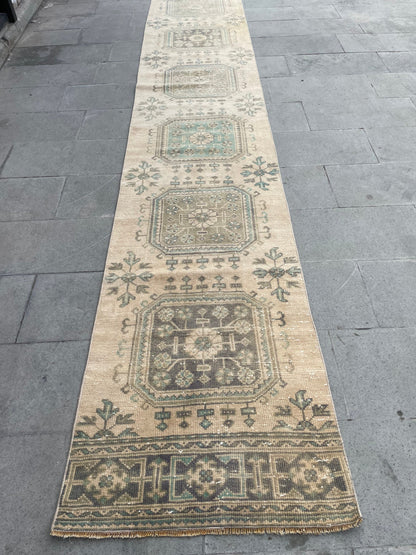 Muted Extra Long Turkish Runner Very Long Muted Oushak Runner Rug 2.4 x 20 Vintage Runner Rug XL Oriental Runner Rug Staircase Runner rug