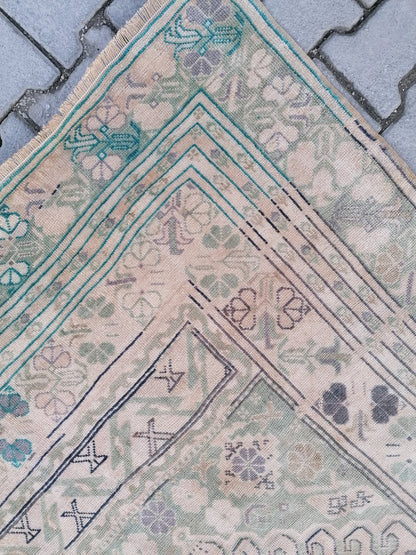 Oushak vintage rug 5x8'8 turkish living room rug, wool handmade rug