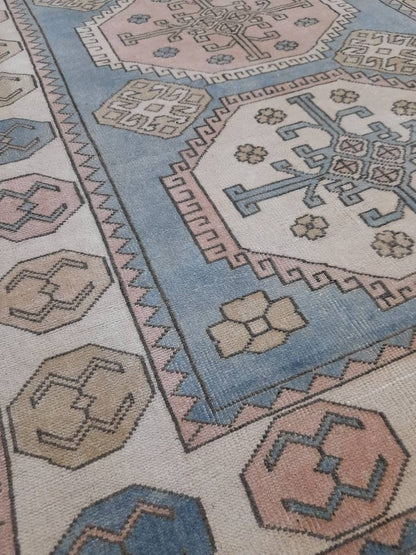 Distressed Wool Hand Made Rug Vintage Oushak Rug Blue 5x8  Oriental Rug, Rug Vintage Turkish Rug, Farmhouse Rug Vintage Rug Living room Rug