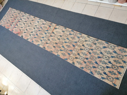 2.5x13 feet turkish runner rug, long vintage oushak runner rug, kitchen floor runner, hallway runner, handmade wool runner, corridor runner