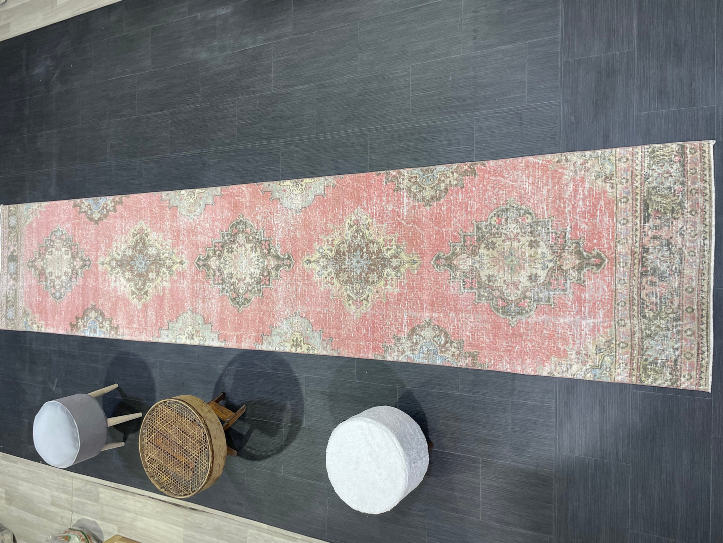 Turkish RUNNER Rug, Oushak 2.10 x 13.10 Runner Rug, Distressed Runner Rug, Wool Oushak Muted Rugs, Vintage Runner Rug,Handmade Rug Runner