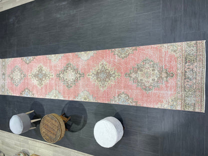 Turkish RUNNER Rug, Oushak 2.10 x 13.10 Runner Rug, Distressed Runner Rug, Wool Oushak Muted Rugs, Vintage Runner Rug,Handmade Rug Runner