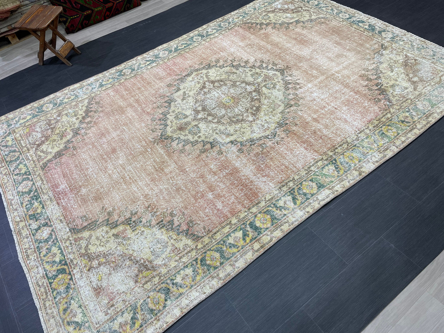 Vintage Rug TURKISH 6.2 x 9.5 Handmade Rug Vintage Persian Rug Oushak Rug  Hand Knotted RugTurkish Oushak Rug Vintage Oushak Rug, Wool Rug