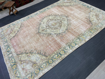 Vintage Rug TURKISH 6.2 x 9.5 Handmade Rug Vintage Persian Rug Oushak Rug  Hand Knotted RugTurkish Oushak Rug Vintage Oushak Rug, Wool Rug