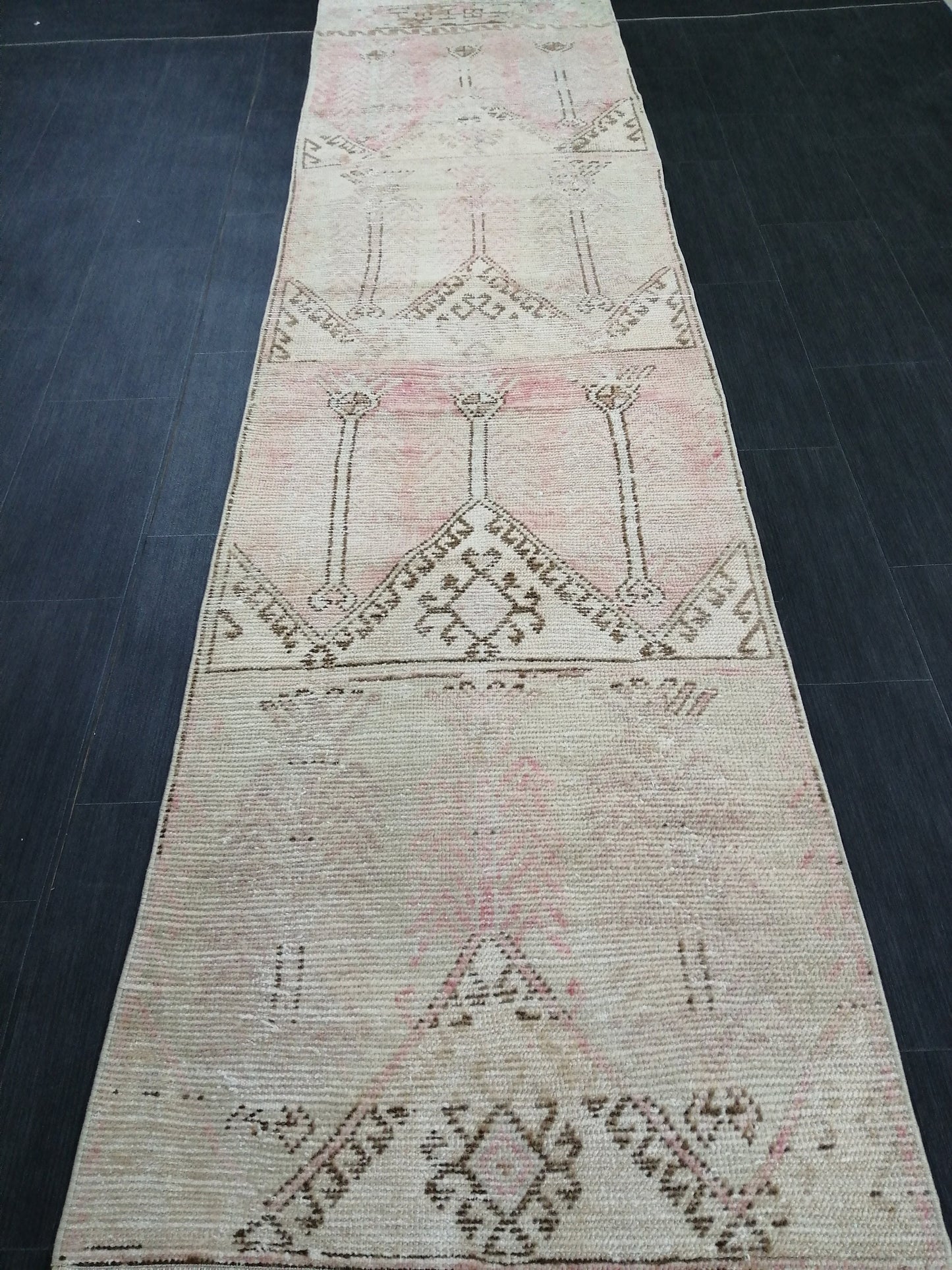 2.8 x 10.9 Distressed Oushak Runner Rug Muted Turkish Runner Rug Vintage Runner Rug Muted Hallway Runner Rug Kitchen Runner Rug Wool Runner