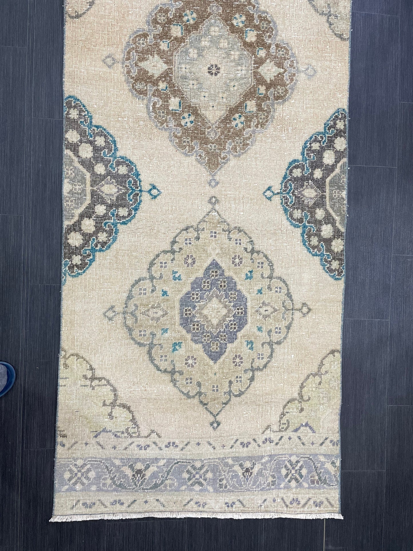 Muted Turkish Runner Rug Vintage 3 x 13.7 Runner Rug Hallway Runner Rug Hand Knotted Runner Kitchen Runner Rug Handmade Runner Rug